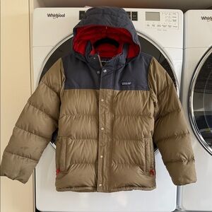 Patagonia Olive and Navy Hooded Down Puffer Jacket